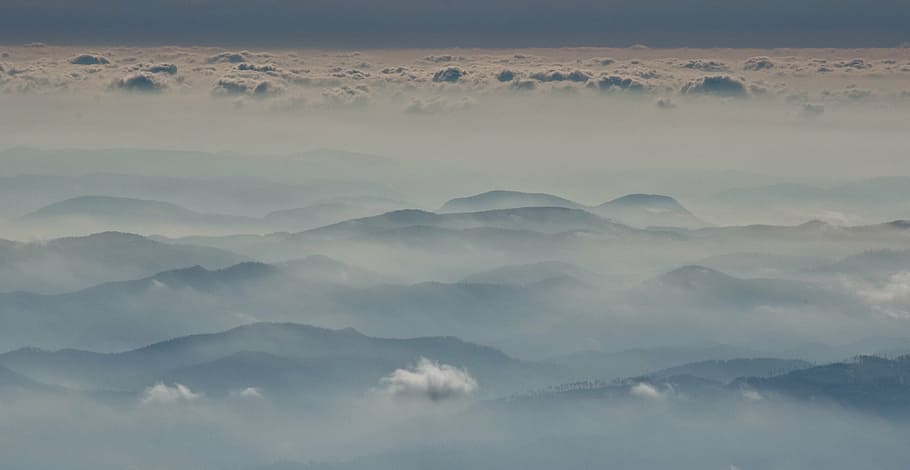 aerial photography of mountain range with fogs, remote, mountains HD wallpaper