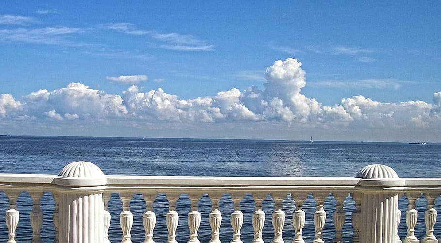 landscape photography of sea and sky, clouds, water, white HD wallpaper