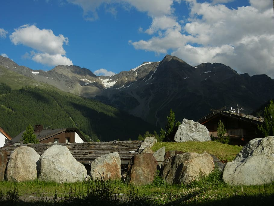 mountains, alpine, sky, clouds, cloud - sky, architecture, built structure HD wallpaper