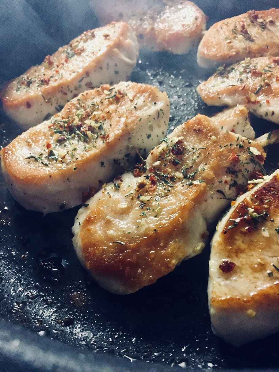 chicken, herbs, pan, food and drink, freshness, still life HD wallpaper