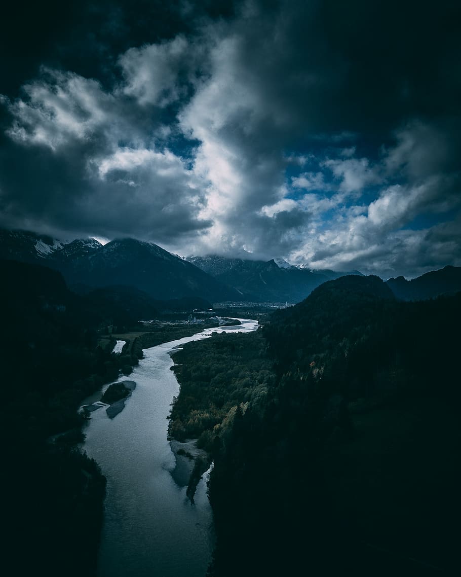 landscape photography of river and mountains, river surrounded by mountains during daytime HD wallpaper