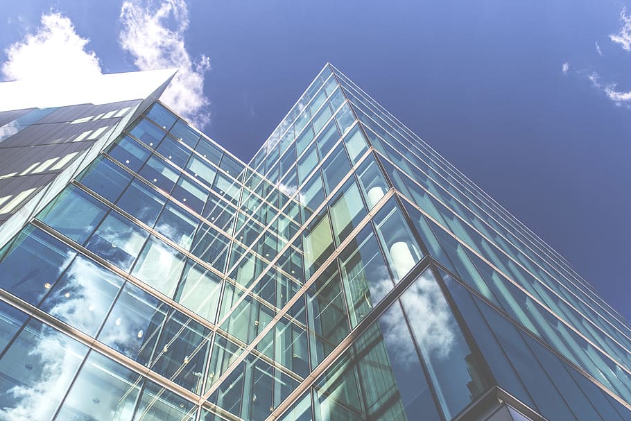 Wide-angle shot of glass architecture in the centre of London, England. Image captured with a Canon 6D DSLR HD wallpaper