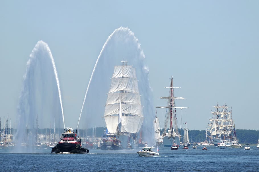 virginia, sky, clouds, harbor, port, river, bay, water, ships HD wallpaper