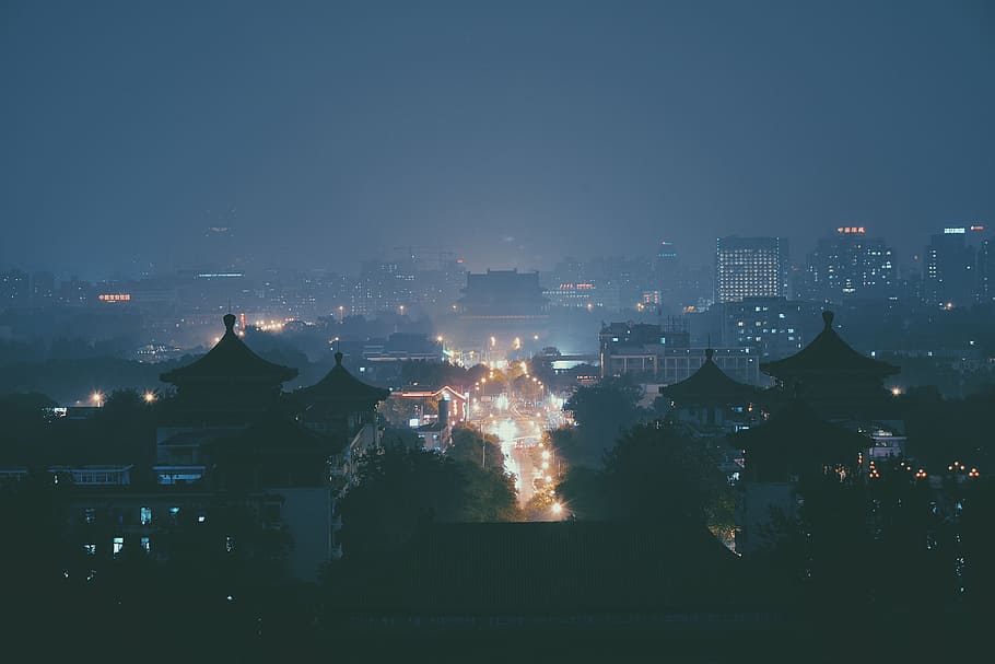 aerial view of buildings during nighttime, photography, city HD wallpaper