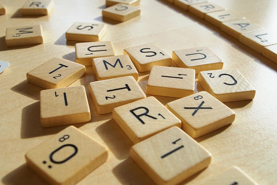 close-up photo of wooden letters, game, board game, scrabble