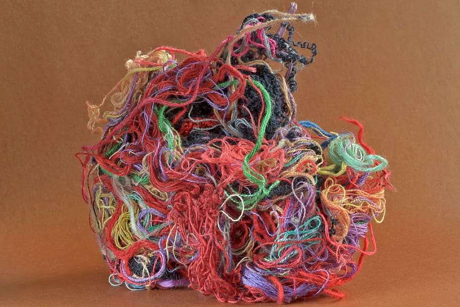assorted-color threads on brown surface, tangle, knitting, needlework HD wallpaper