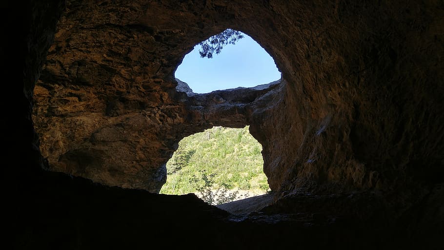 brown cave interior, cavern, natural, hole, rock, rock - object