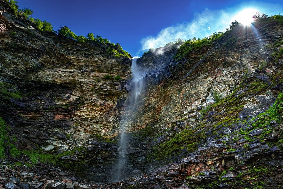 waterfall, mountains, nature, alpine, waterfalls, mountain stream HD wallpaper
