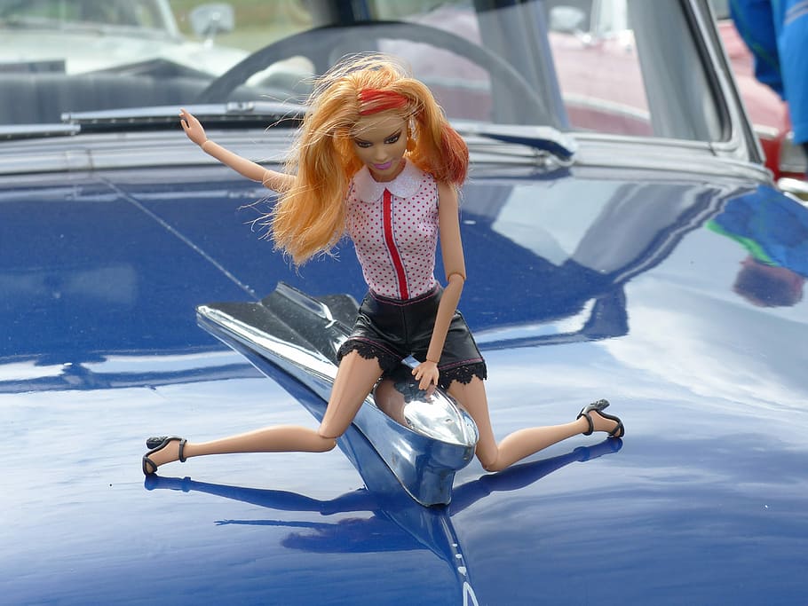barbie, doll, clothing, bonnet, vehicles, colors, summer, car show.