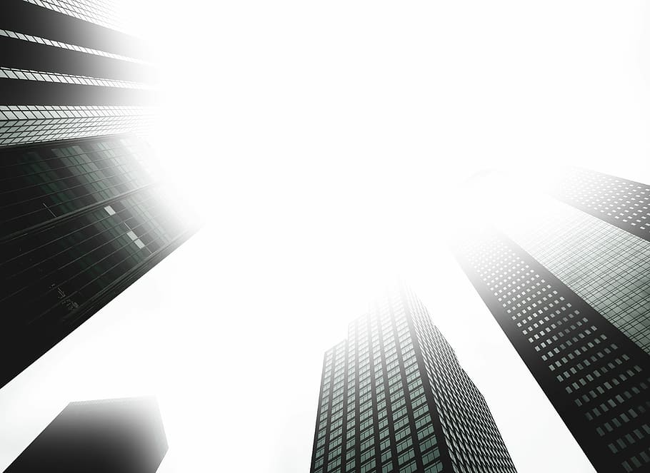 low angle photography of high-rise buildings, worm's eye view of skyscrapers HD wallpaper