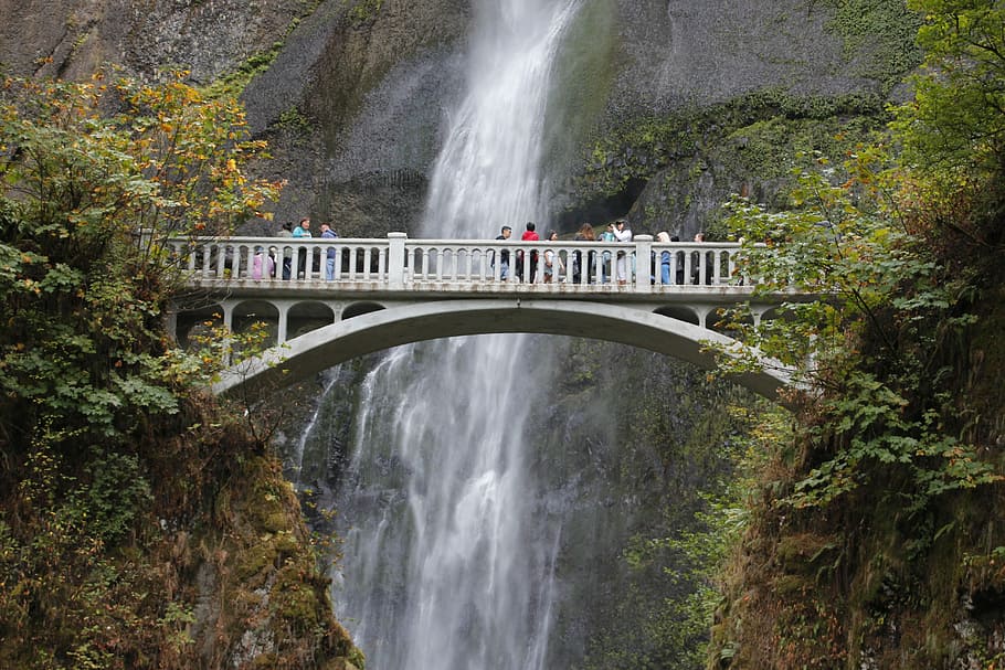 Oregon, Bridge, Waterfall, bridge - man made structure, connection HD wallpaper