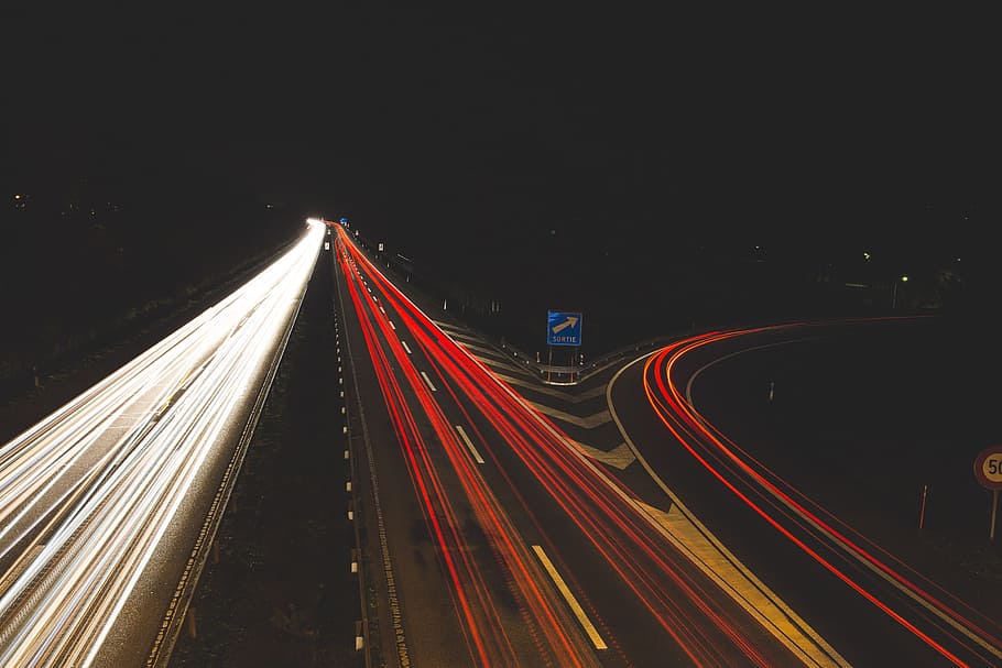 Highway Traffic Lights, transport, night, speed, transportation HD wallpaper