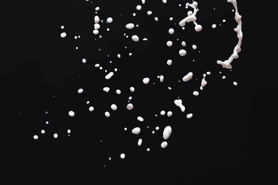 untitled, milk, splatter, black, background, drops, drink, black and white HD wallpaper