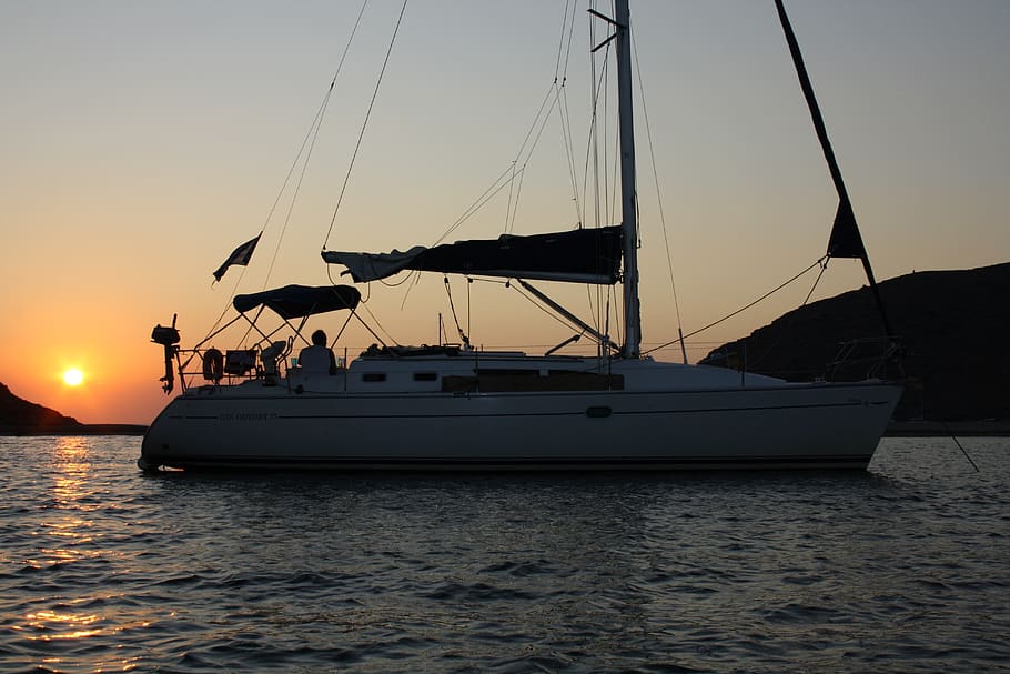 sailboat, sunset, anchorage, nautical vessel, water, transportation HD wallpaper