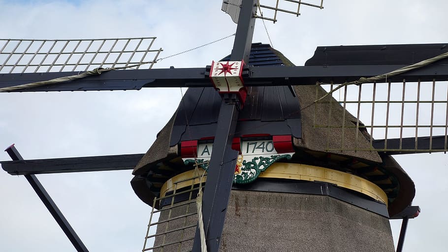 brown and black windmill, wind mill, wicks, mill blades, mill detail HD wallpaper