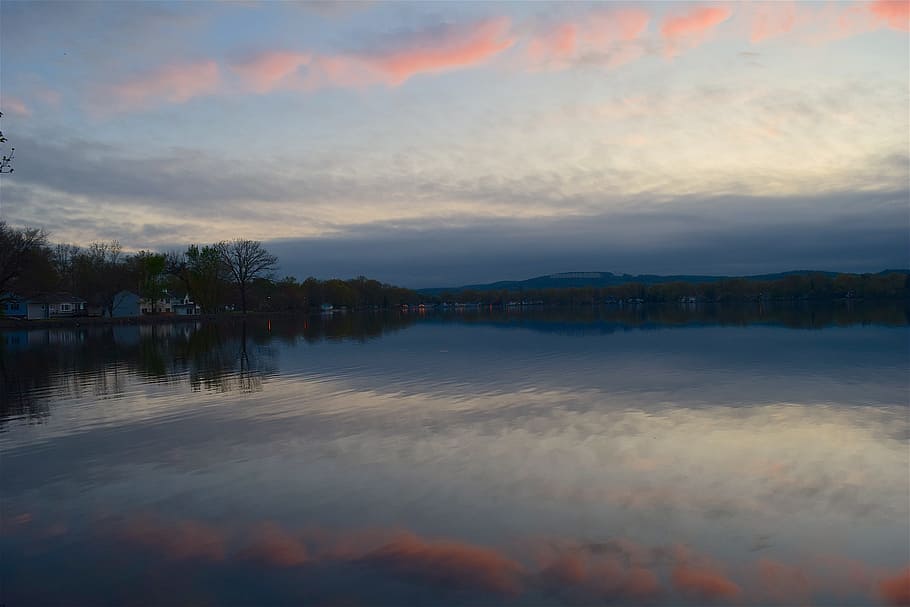 Lake, Reflection, Sunset, Clouds, Nature, water, landscape HD wallpaper