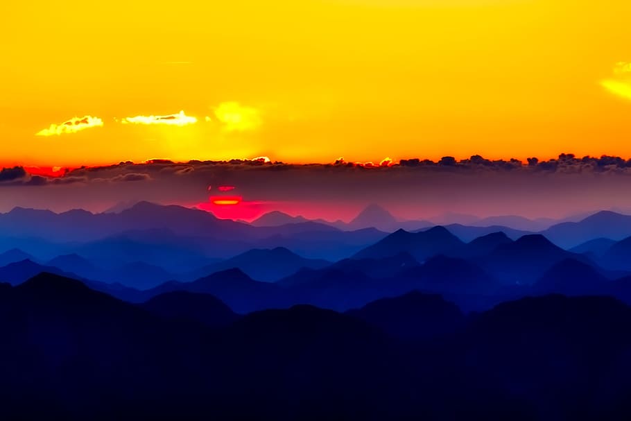 multicolored silhouette of rock formation, austria, landscape HD wallpaper