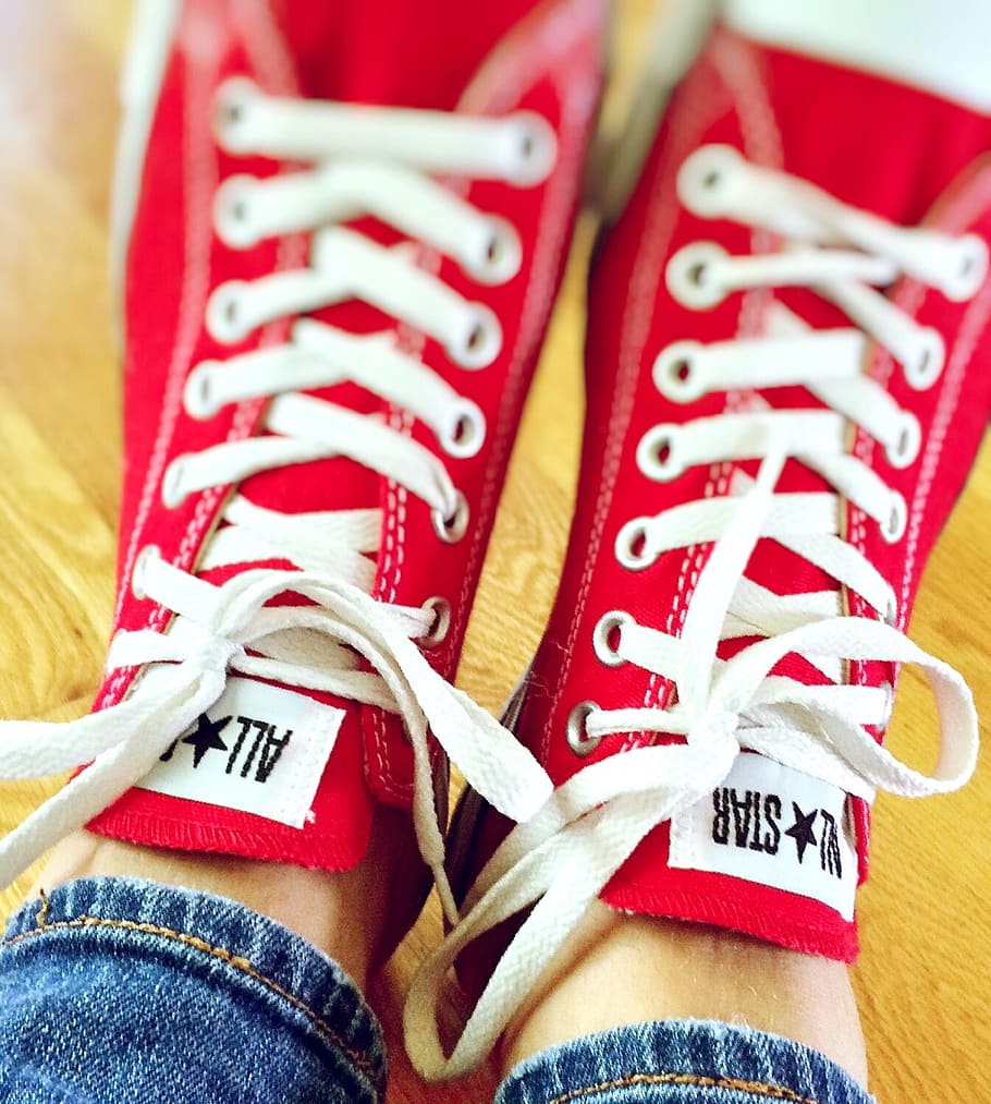 pair of red Converse Al-Star sneakers, chucks, hipster, fashion, HD wallpaper