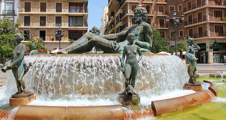 fountain, turia, valence, spain, place of the virgin, region of valencia HD wallpaper