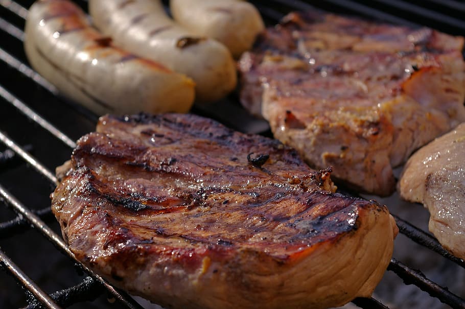 grilled meats on grill, barbecue, delicious, charcoal, tasty, HD wallpaper