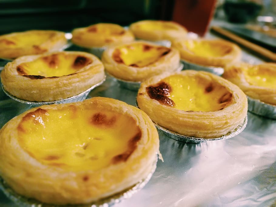 egg tart, gourmet, macro, food and drink, sweet food, freshness HD wallpaper