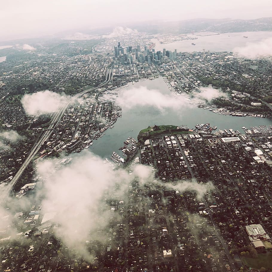 aerial photography of city during daytime, aerial photo of city high rise buildings HD wallpaper