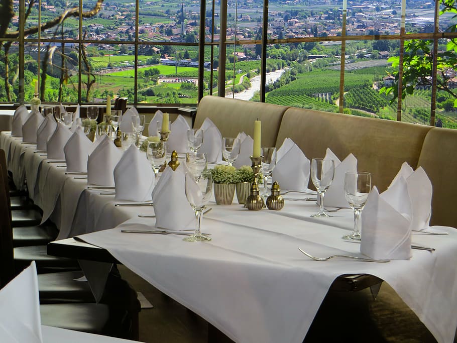 table with wineglasses and forks, festival, celebration, wedding HD wallpaper