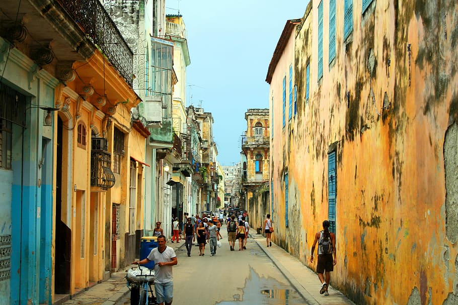 Streets with people in Havana, Cuba, building, corridor, photos