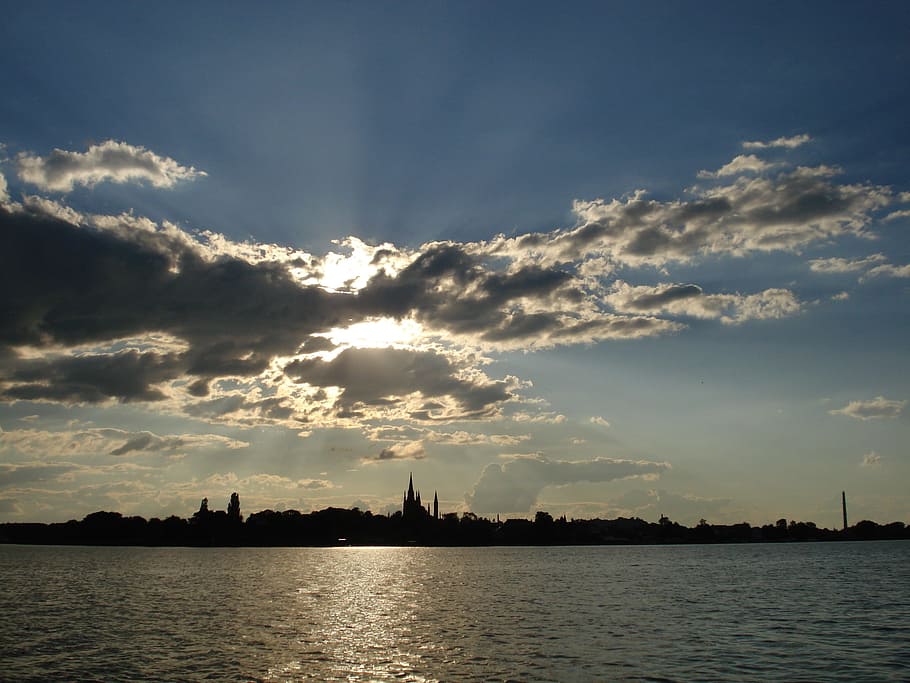 Werder, Havel, Clouds, Weather, Lake, sun, mirroring, back light HD wallpaper