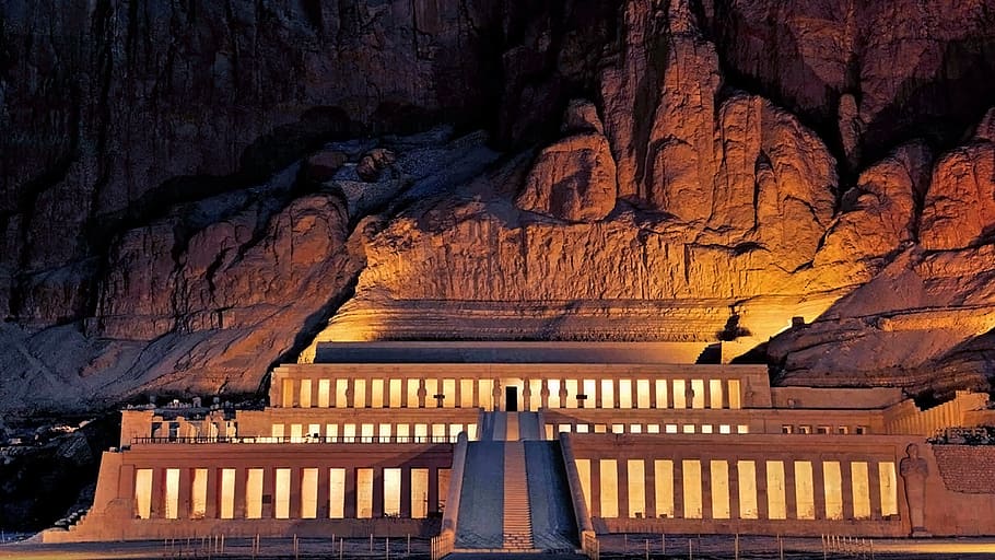 photo of concrete building, hathseput mortuary, egypt, memorial