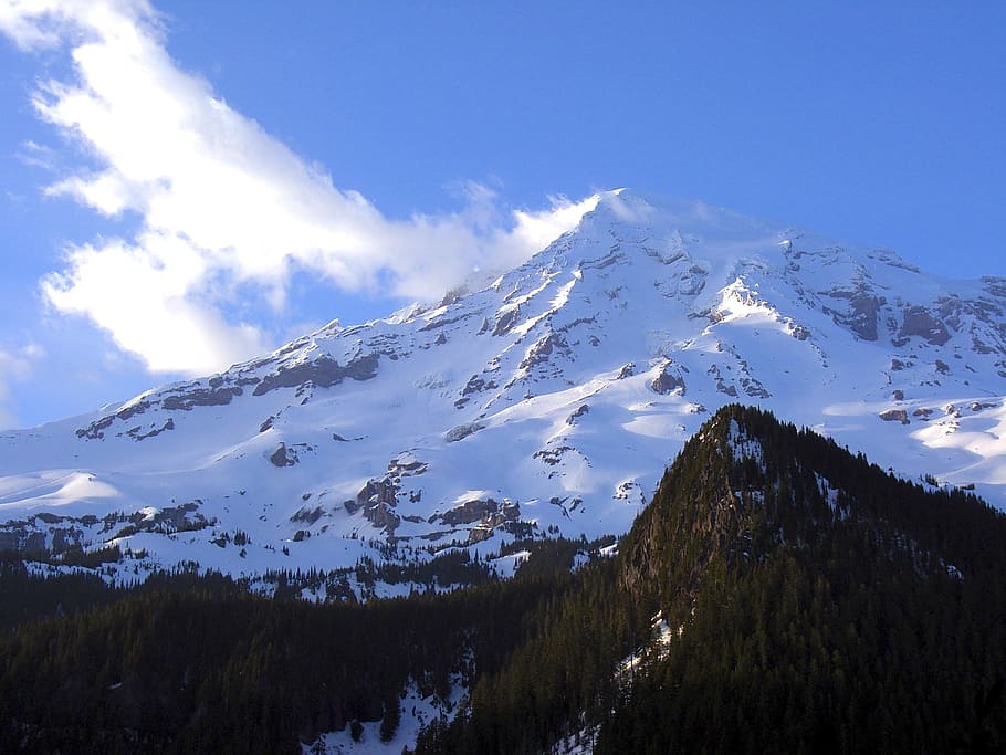 mount ranier, washington, sky, clouds, mountain, landmark, famous HD wallpaper