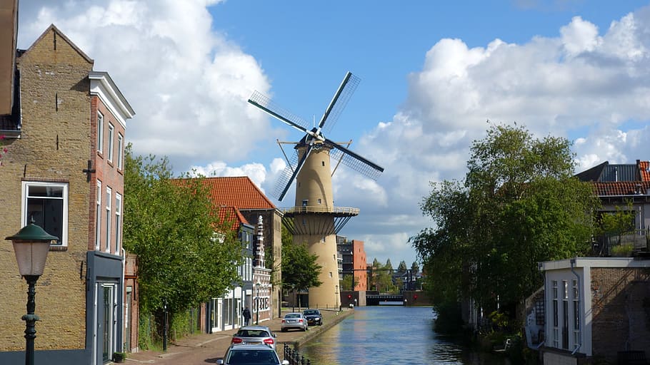 schiedam, mill, grain mill, wind mill, mill blades, cityscape HD wallpaper