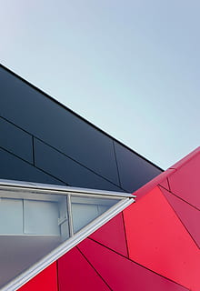 closeup photo of black and red building, gray steel frame, architecture HD wallpaper