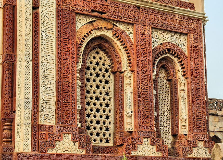 delhi, mosque, great mughal, facades, sculptures, sandstone
