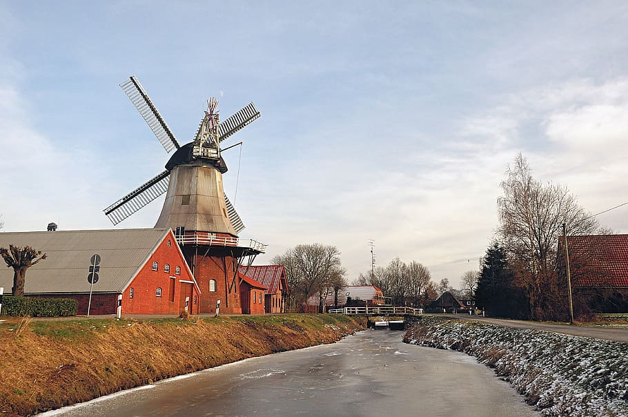 windmill, cold, frost, iced, wieke, pinwheel, renewable energy HD wallpaper