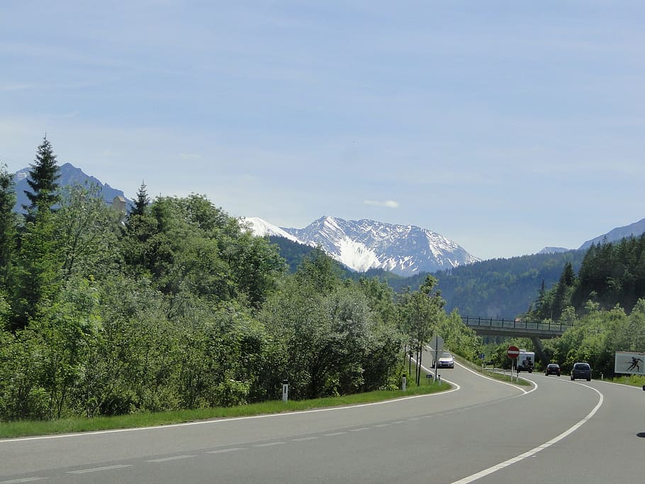 Mountains, Highway, Exit, nature, landscape, road, scenics HD wallpaper