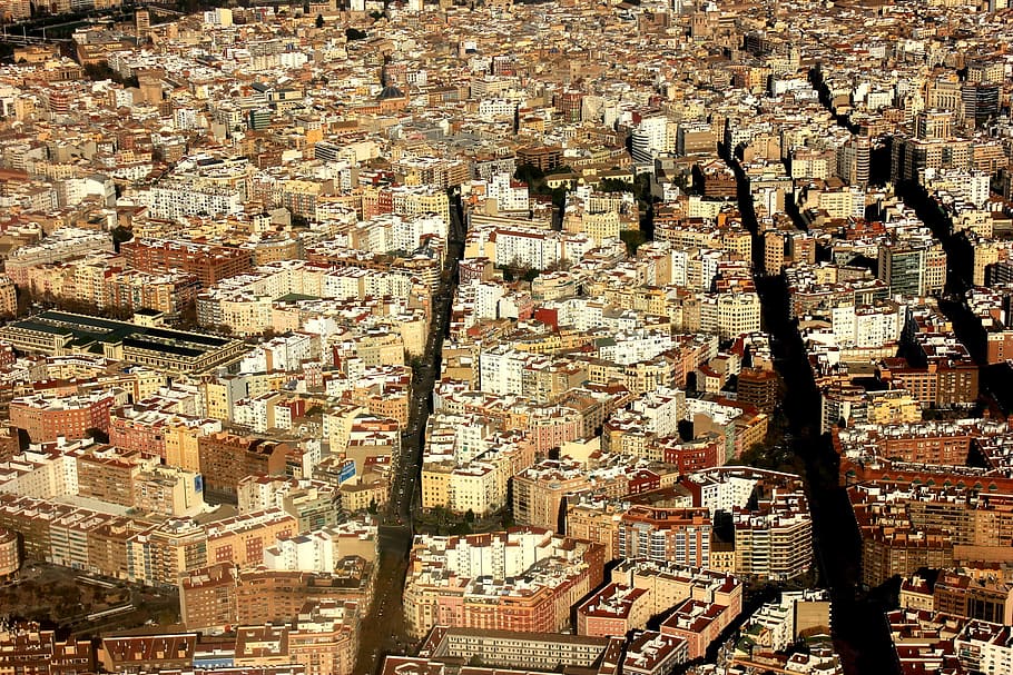 aerial photography of city, aerial view, valence, spain, building exterior HD wallpaper