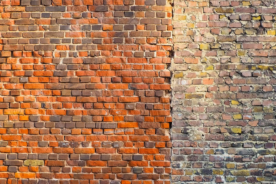 cleaned orange brick wall on the left side and dirt brown brick wall on right side, HD wallpaper