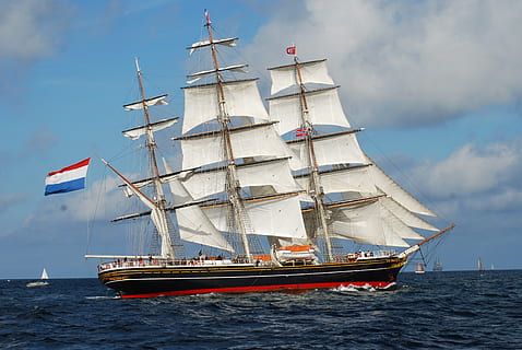 white, black, and red galleon ship, clipper ship, tall, masts HD wallpaper