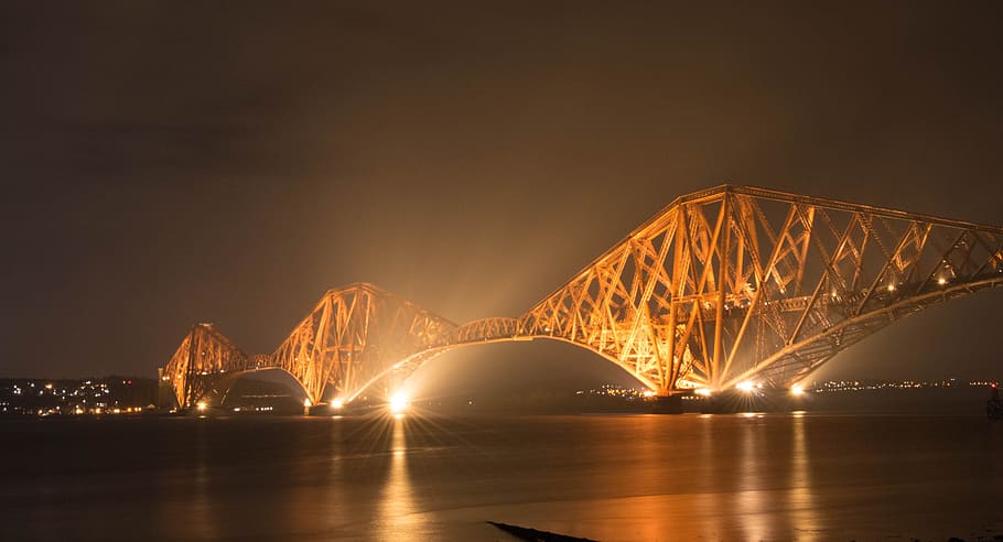 light, bridge, landmark, night, connection, water, illuminated HD wallpaper