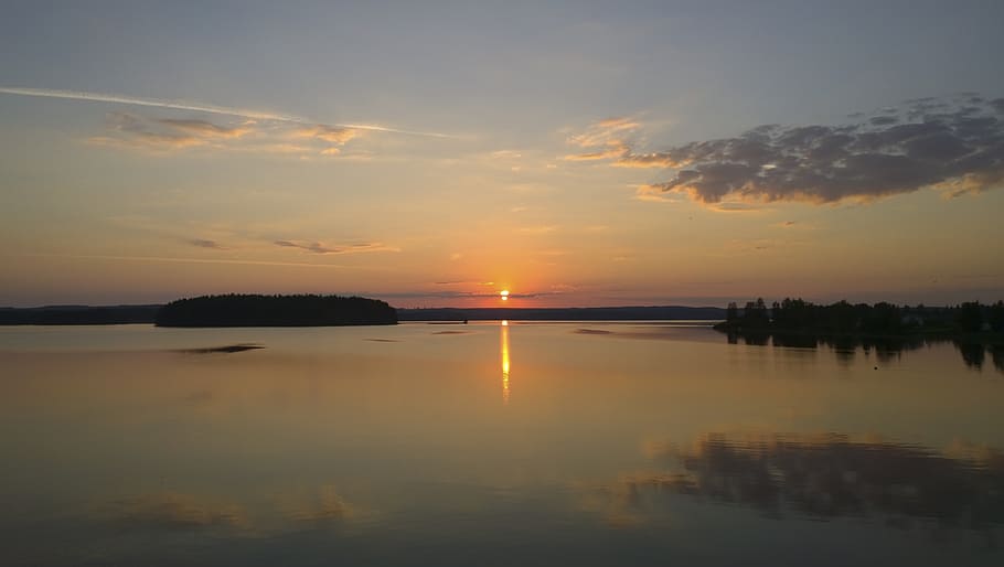 sunset, summer, finland, evening, lake, water, sky, reflection HD wallpaper