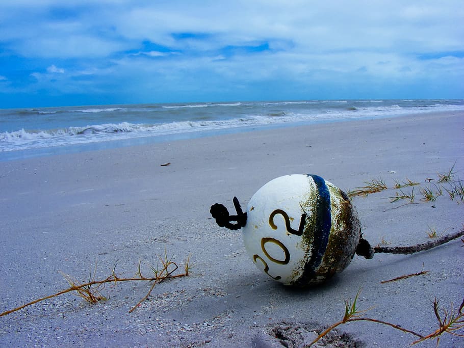 white ball on seashore, Gulf Coast, Ocean, Sea, Outside, sand beach, HD wallpaper