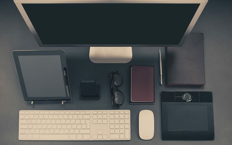 Apple products set, computer, computer Keyboard, technology, desk HD wallpaper