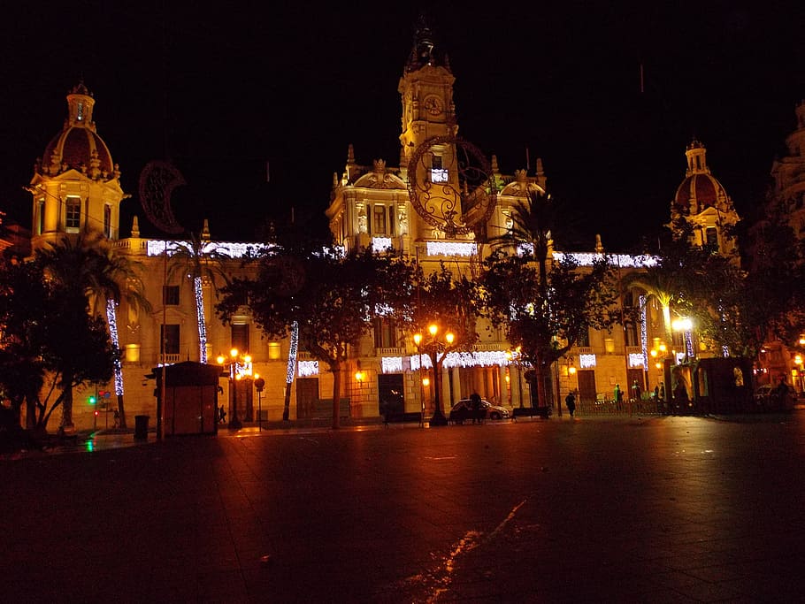 Valencia, Spain, Night, Evening, Lights, lighting, reflections HD wallpaper
