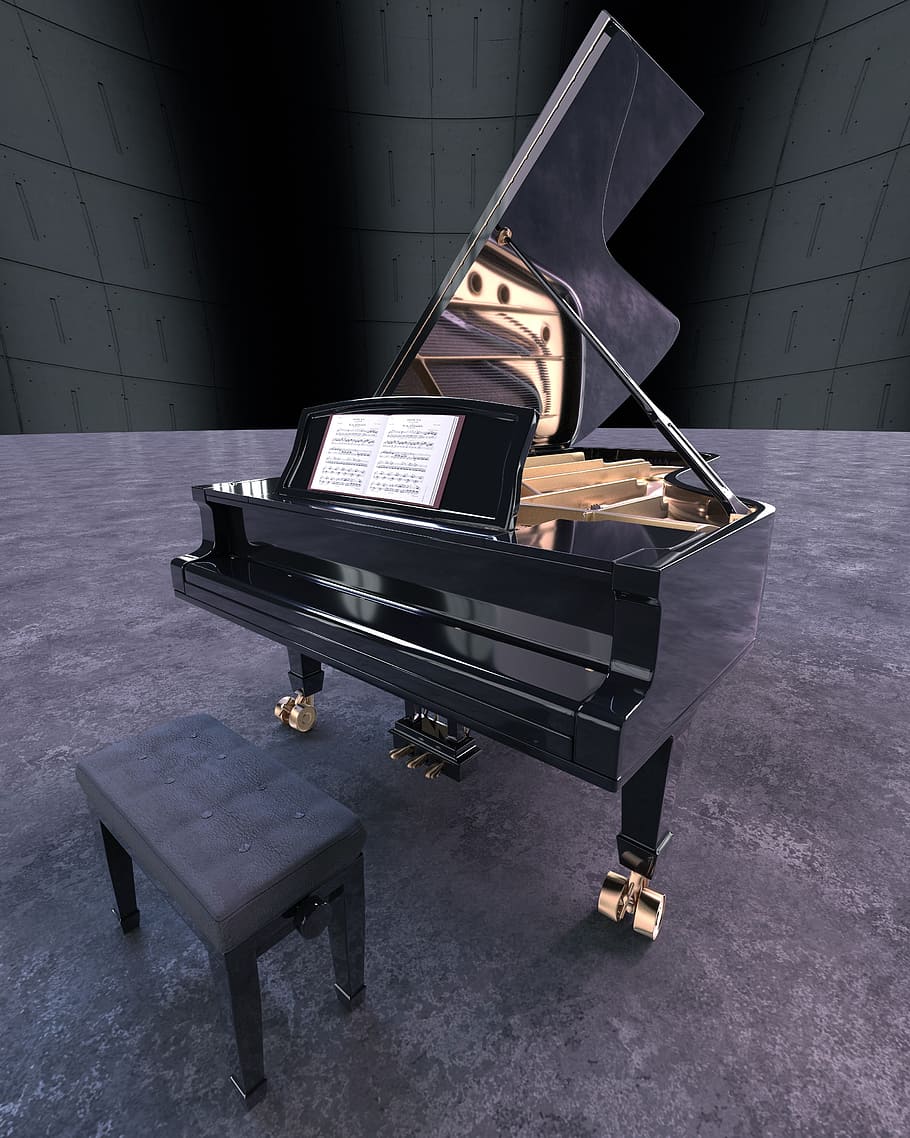 black grand piano, wing, keys, classic, instrument, keyboard instrument
