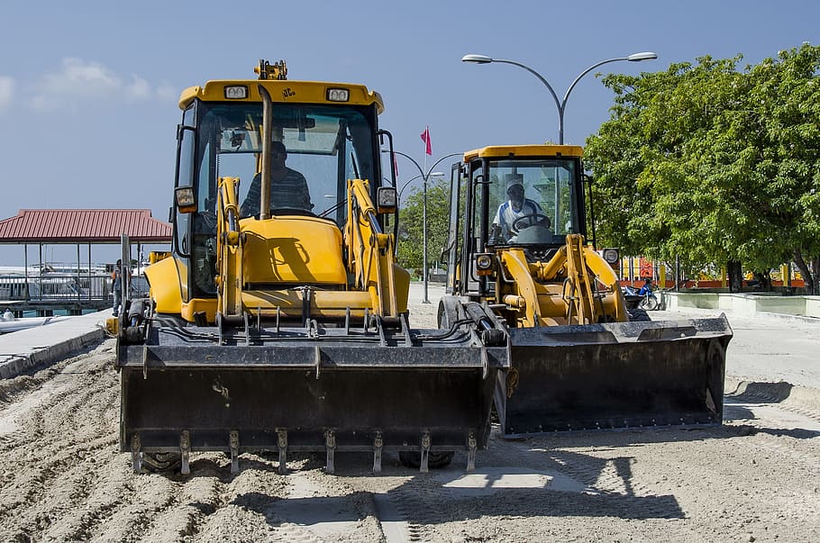 Excavators, Road Construction, construction work, site, scoop HD wallpaper