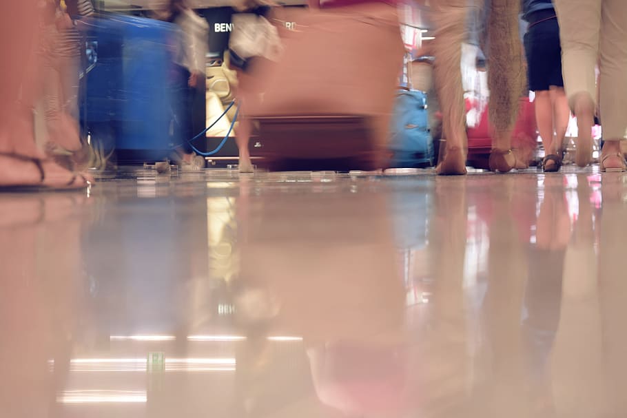 people's feet, airport, trip, suitcases, movement, flight, holiday, HD wallpaper