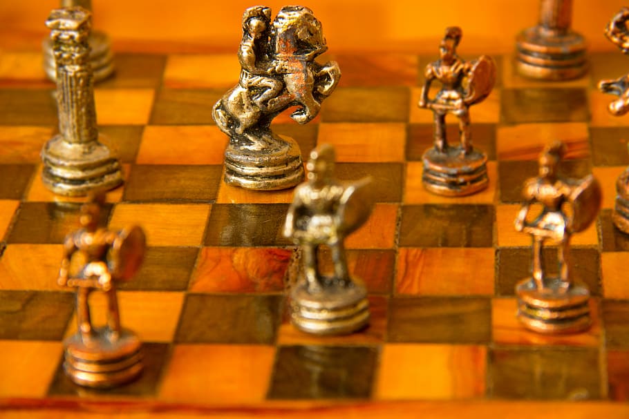 Chess, Figurines, Checkerboard, Knight, chess piece, indoors, HD wallpaper