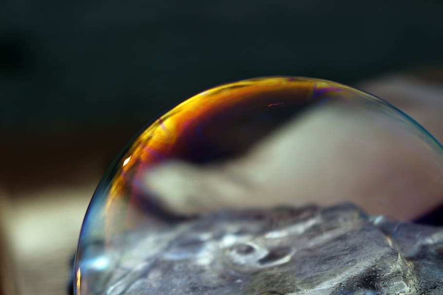 macro shot photography of bubble, soap bubble, ice, iridescent HD wallpaper