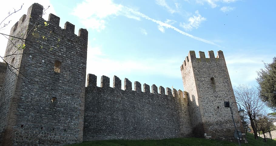 castle, torre, medieval, walls, fortification, sky, este, italy, HD wallpaper